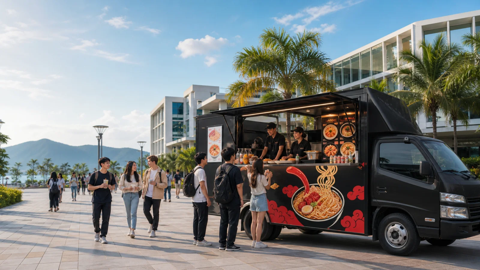 K-Food Truck operating on a Da Nang campus
