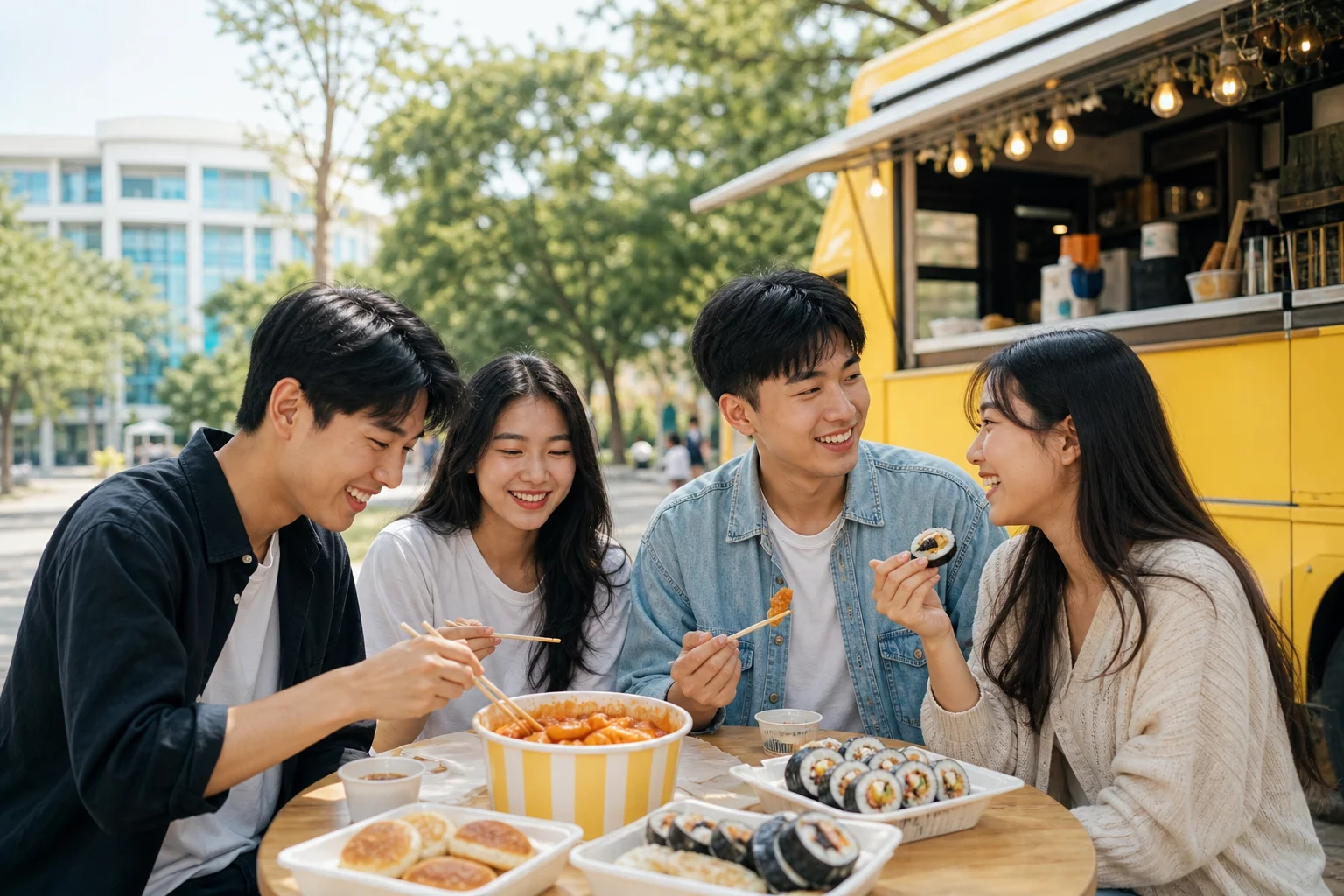 Campus snack time shared with friends
