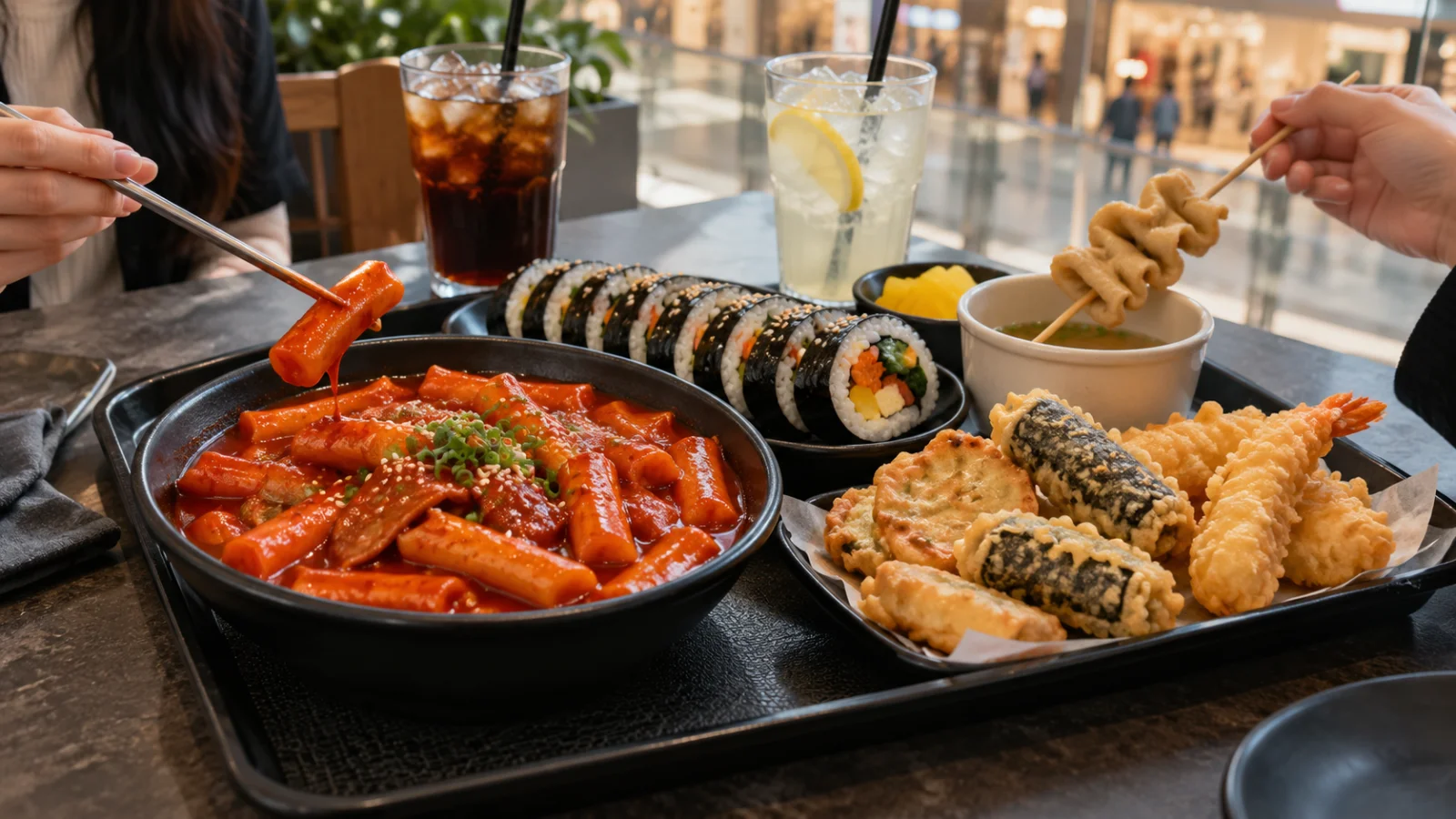 Illustrative Korean bunsik meal